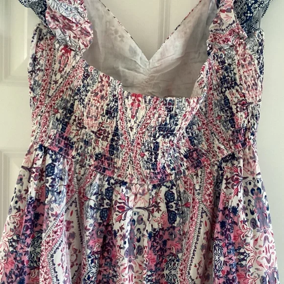 Caroline Constas Tiered Ruffled Cotton Frill Dress Pockets V-Neck Smocked Back - Picture 6 of 16